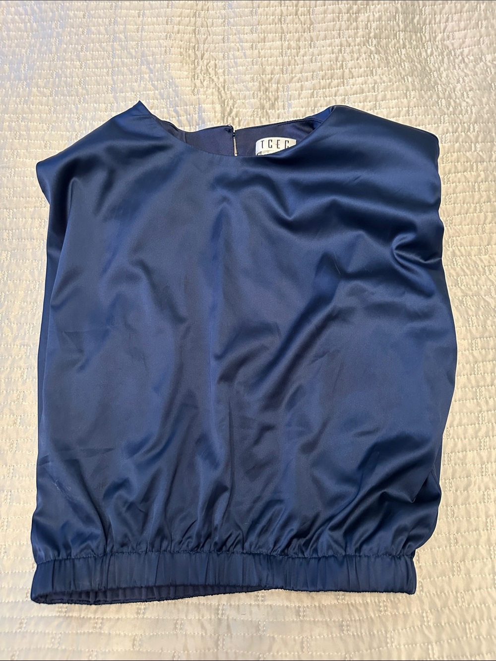 TCEC Navy Satin Pullover Blouson Top